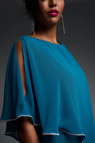 JOSEPH RIBKOFF CHIFFON AND SILKY KNIT PONCHO DRESS