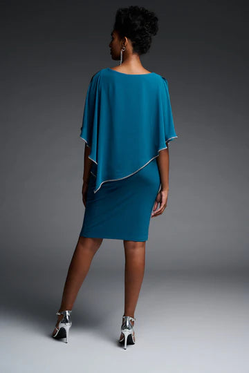 JOSEPH RIBKOFF CHIFFON AND SILKY KNIT PONCHO DRESS