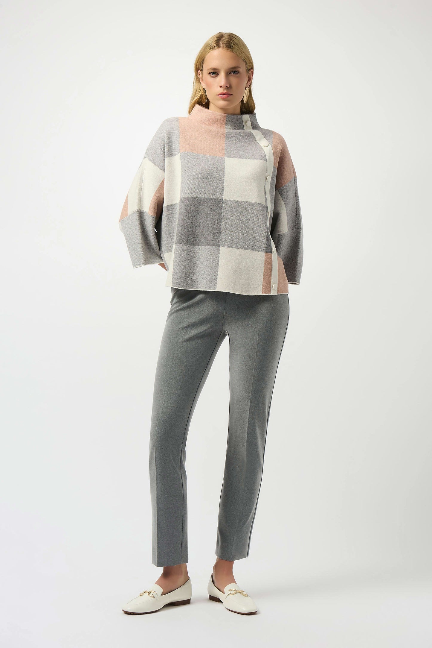 JOSEPH RIBKOFF PLAID JACQUARD SWEATER KNIT TOP