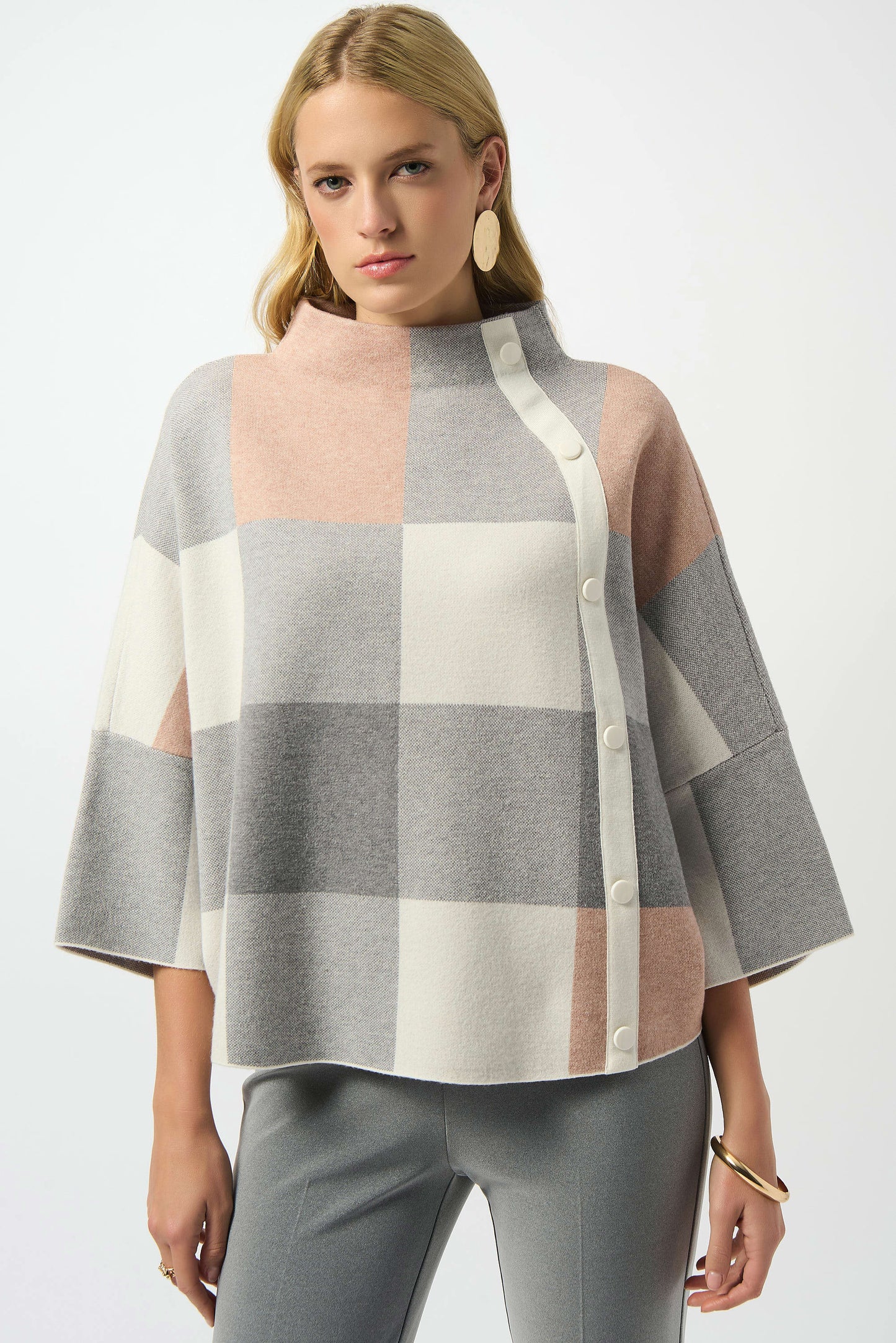 JOSEPH RIBKOFF PLAID JACQUARD SWEATER KNIT TOP