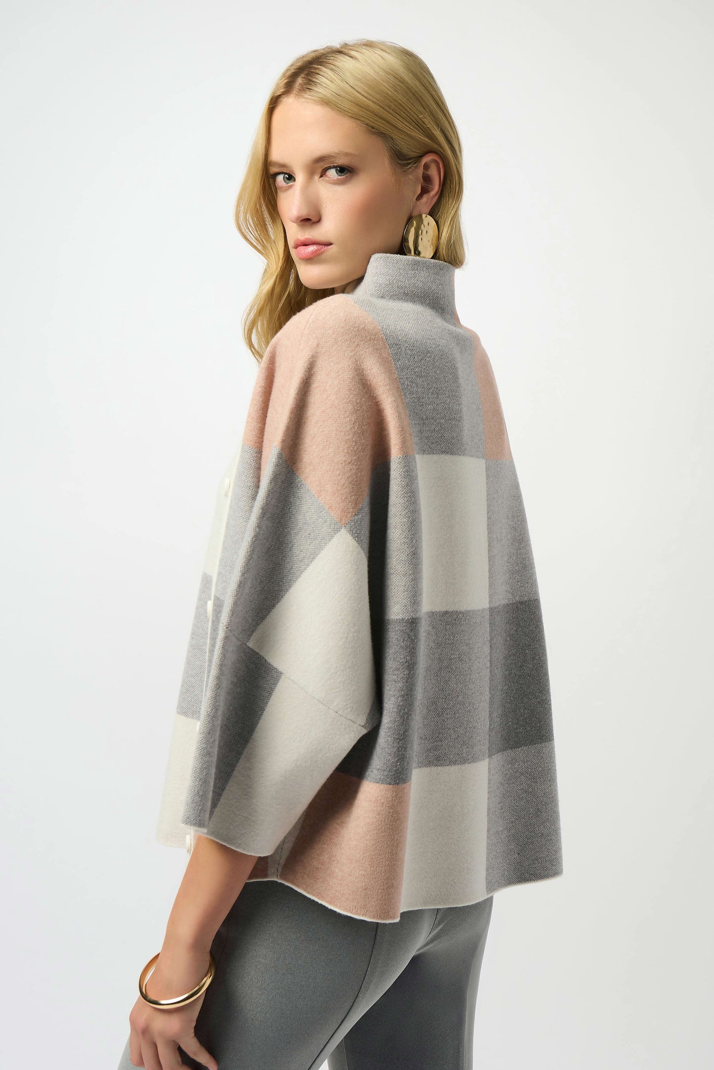 JOSEPH RIBKOFF PLAID JACQUARD SWEATER KNIT TOP