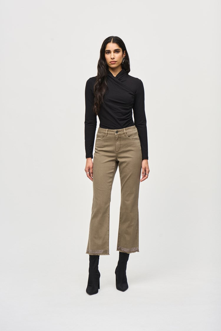 JOSEPH RIBKOFF DENIM STRAIGHT PANTS WITH FRAYED HEM