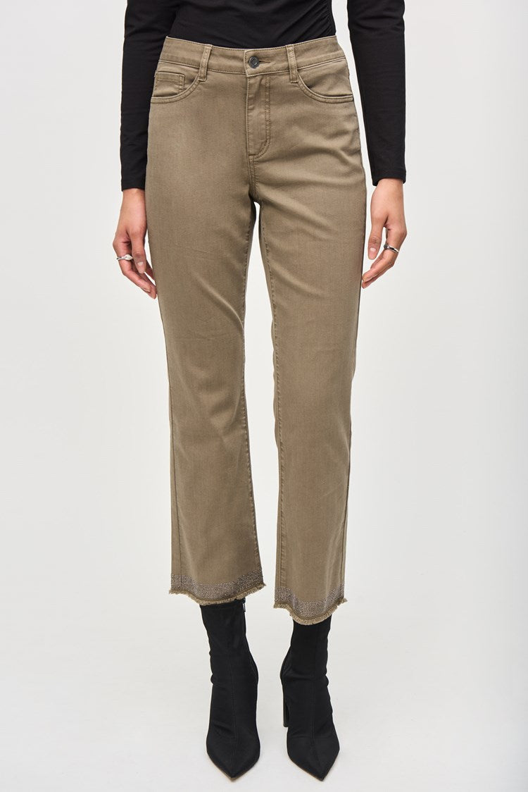 JOSEPH RIBKOFF DENIM STRAIGHT PANTS WITH FRAYED HEM