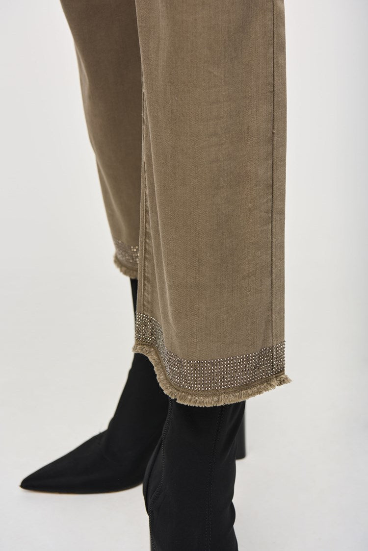 JOSEPH RIBKOFF DENIM STRAIGHT PANTS WITH FRAYED HEM