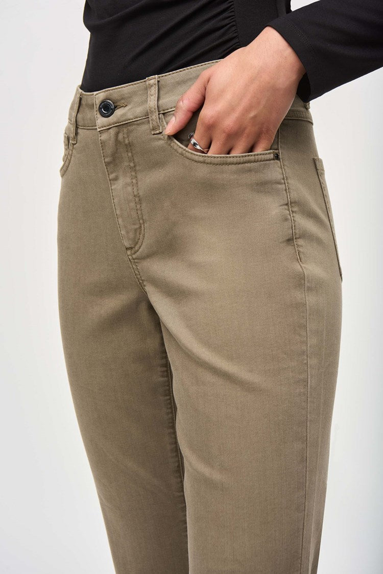 JOSEPH RIBKOFF DENIM STRAIGHT PANTS WITH FRAYED HEM