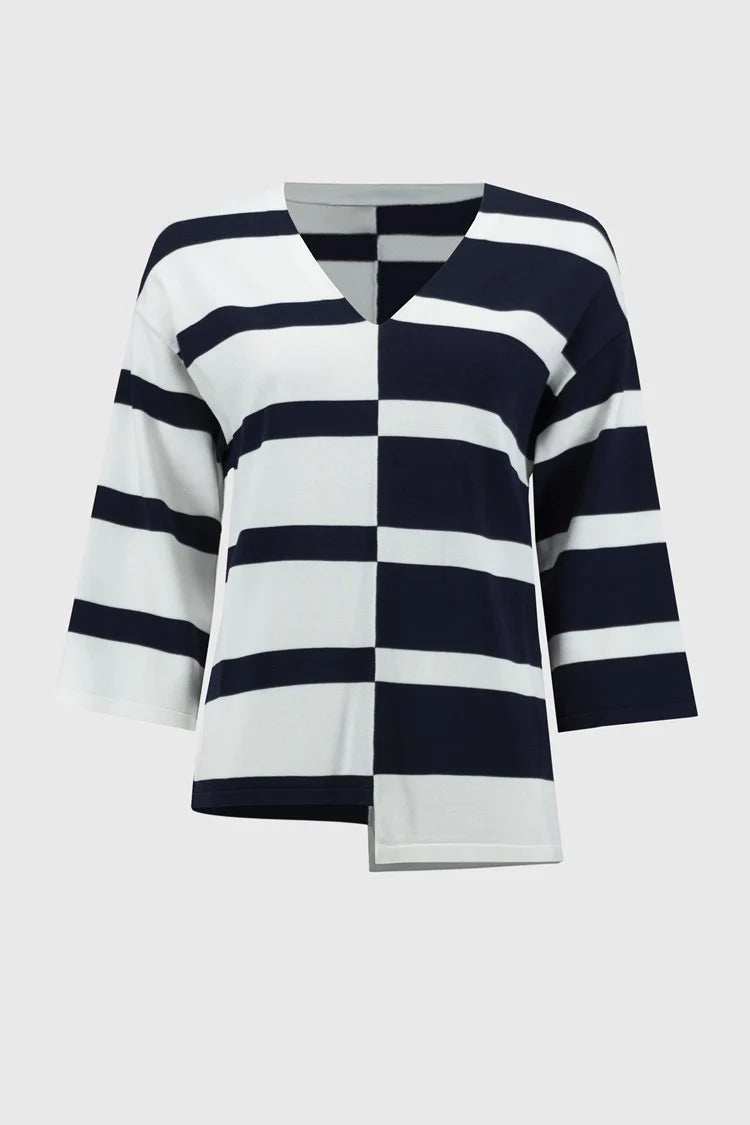 STRIPED SWEATER KNIT V-NECK PULLOVER