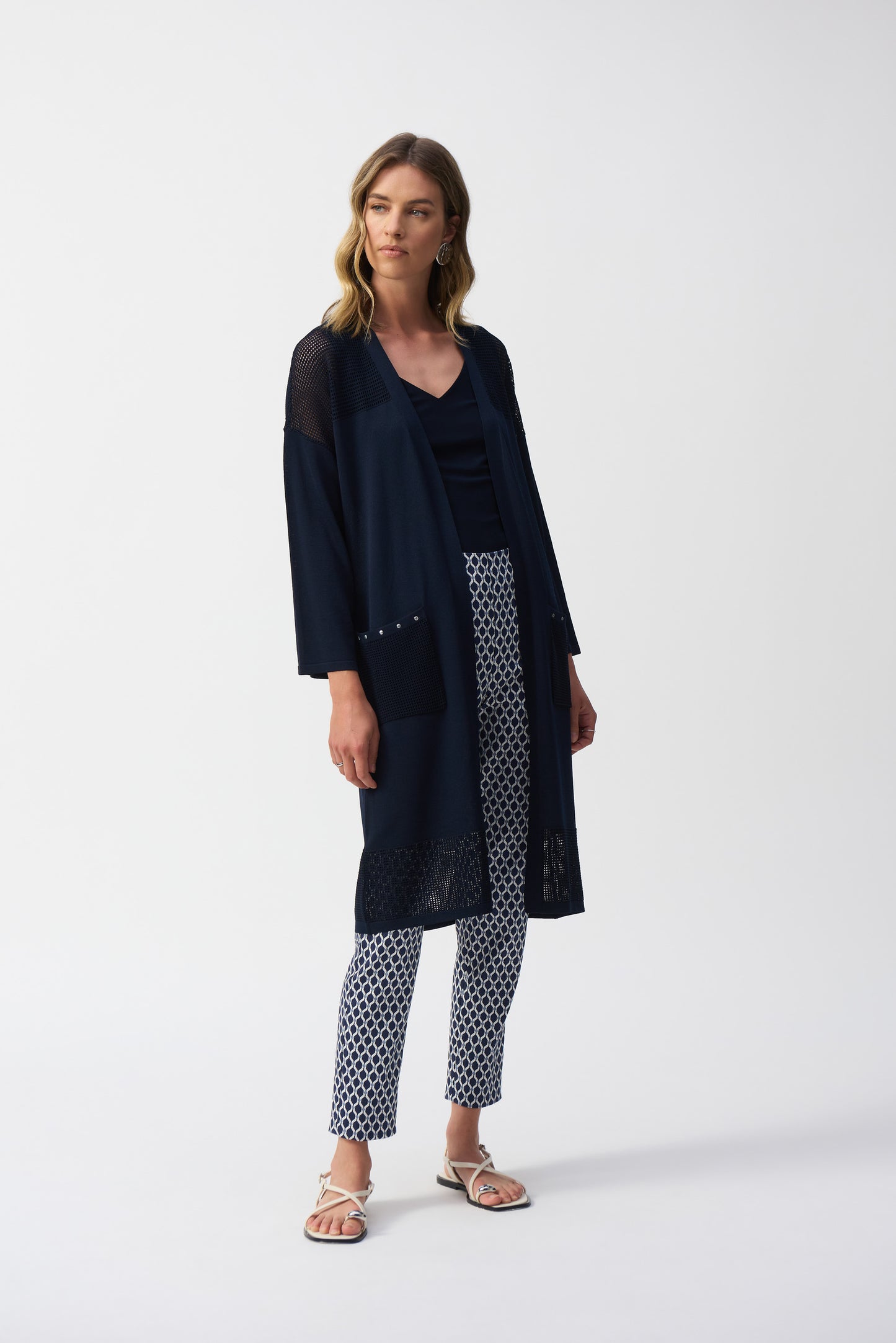 JOSEPH RIBKOFF SWEATER KNIT COVER UP WITH POINTELLE DETAIL