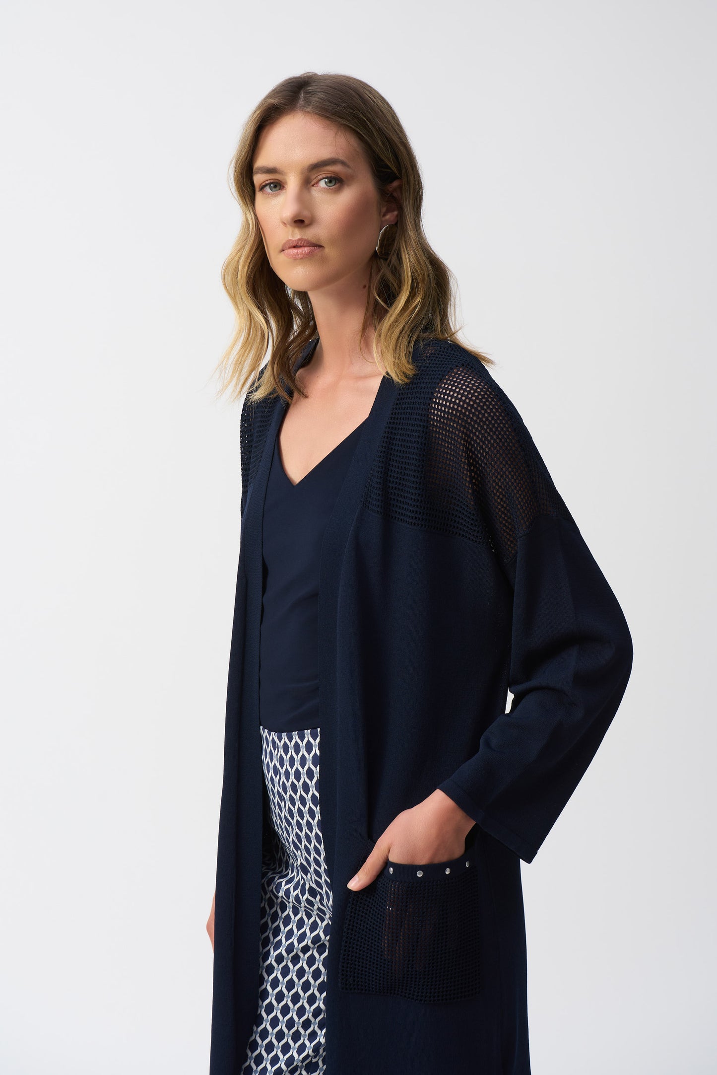 JOSEPH RIBKOFF SWEATER KNIT COVER UP WITH POINTELLE DETAIL