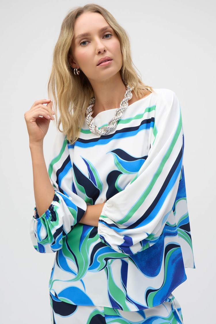 JOSEPH RIBKOFF WOVEN ABSTRACT PRINT BOXY TOP