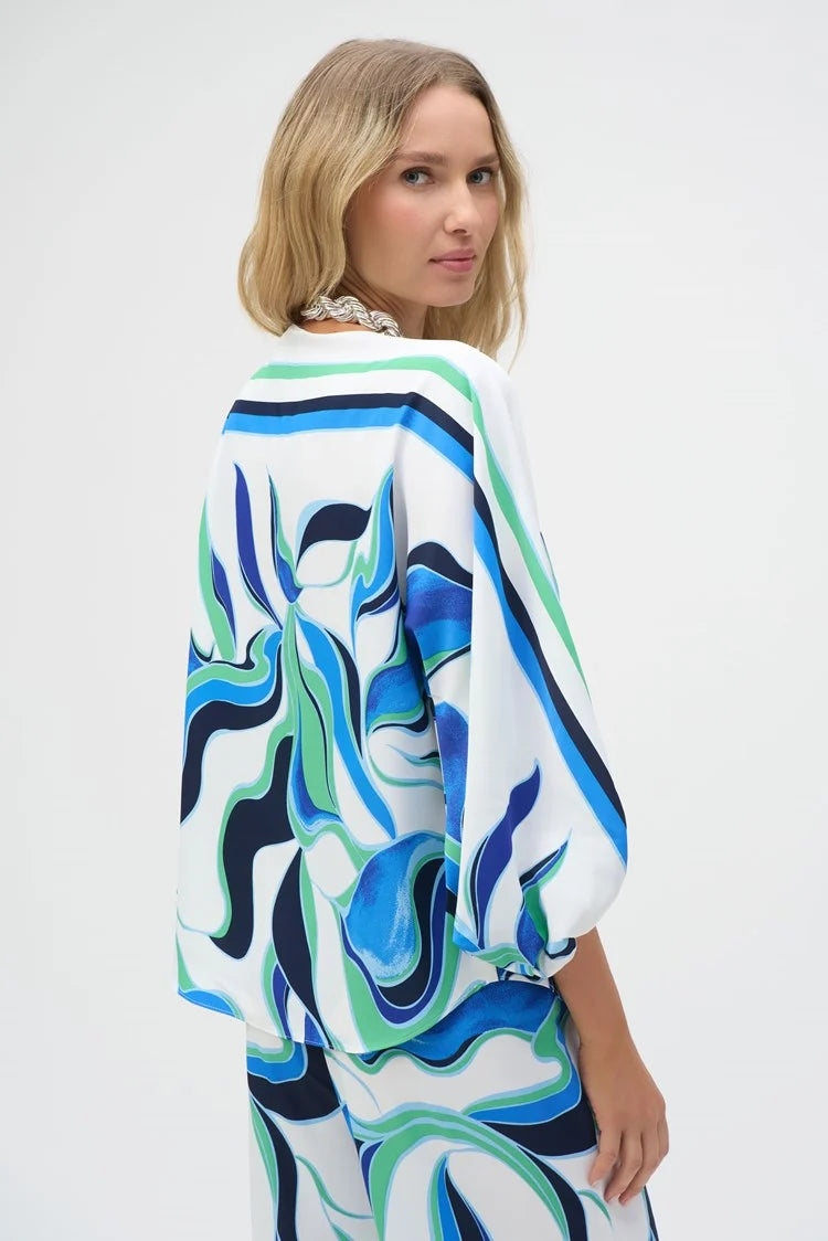 JOSEPH RIBKOFF WOVEN ABSTRACT PRINT BOXY TOP