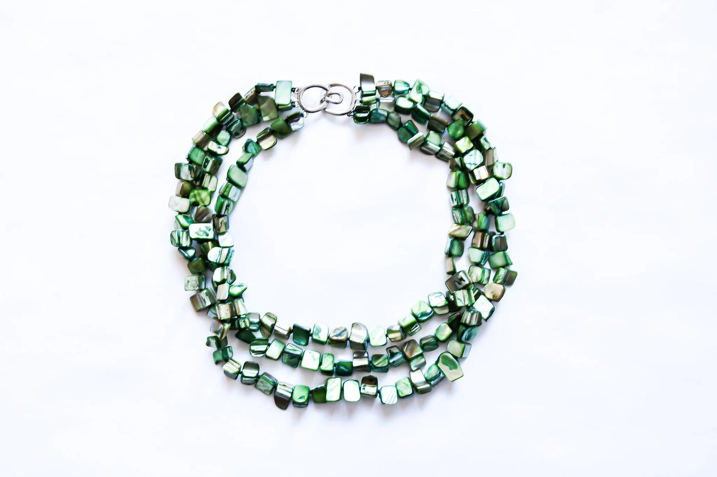 SEA LILY MOTHER-OF-PEARL GREEN NUGGET 3 STRAND NECKLACE