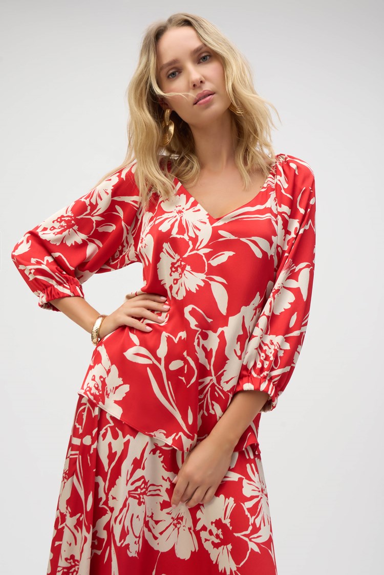 JOSEPH RIBKOFF SATIN FLORAL PRINT STRAIGHT TOP