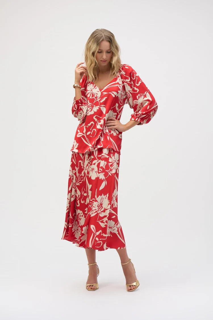 JOSEPH RIBKOFF SATIN FLORAL PRINT STRAIGHT TOP