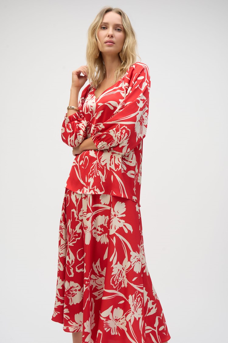 JOSEPH RIBKOFF SATIN FLORAL PRINT STRAIGHT TOP