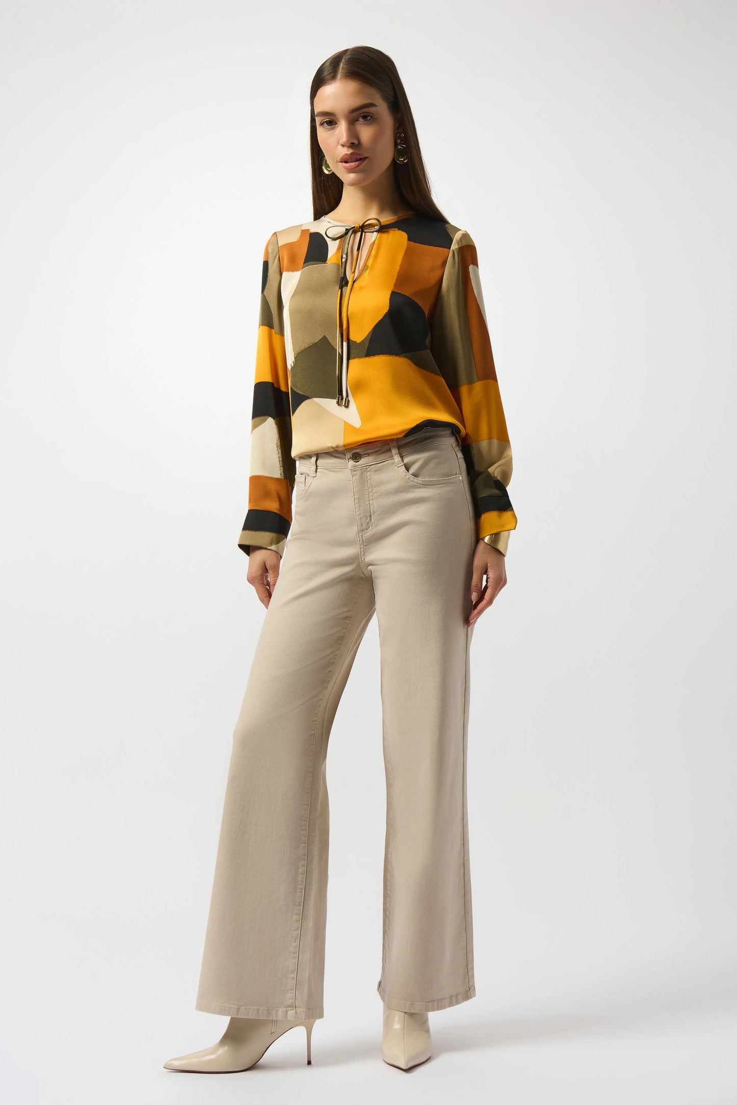 JOSEPH RIBKOFF RECYCLED SATIN ABSTRACT PRINT STRAIGHT TUNIC