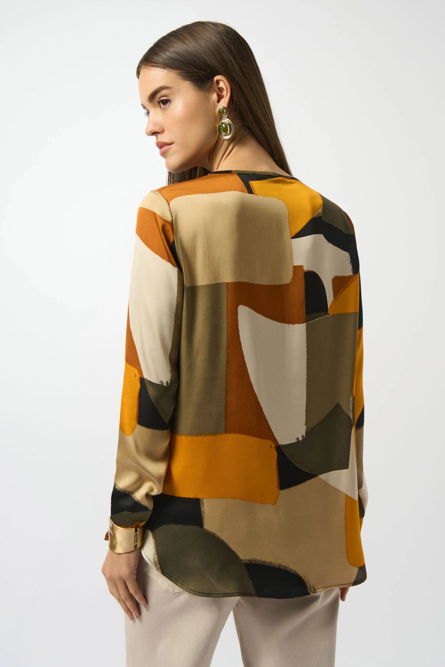 JOSEPH RIBKOFF RECYCLED SATIN ABSTRACT PRINT STRAIGHT TUNIC