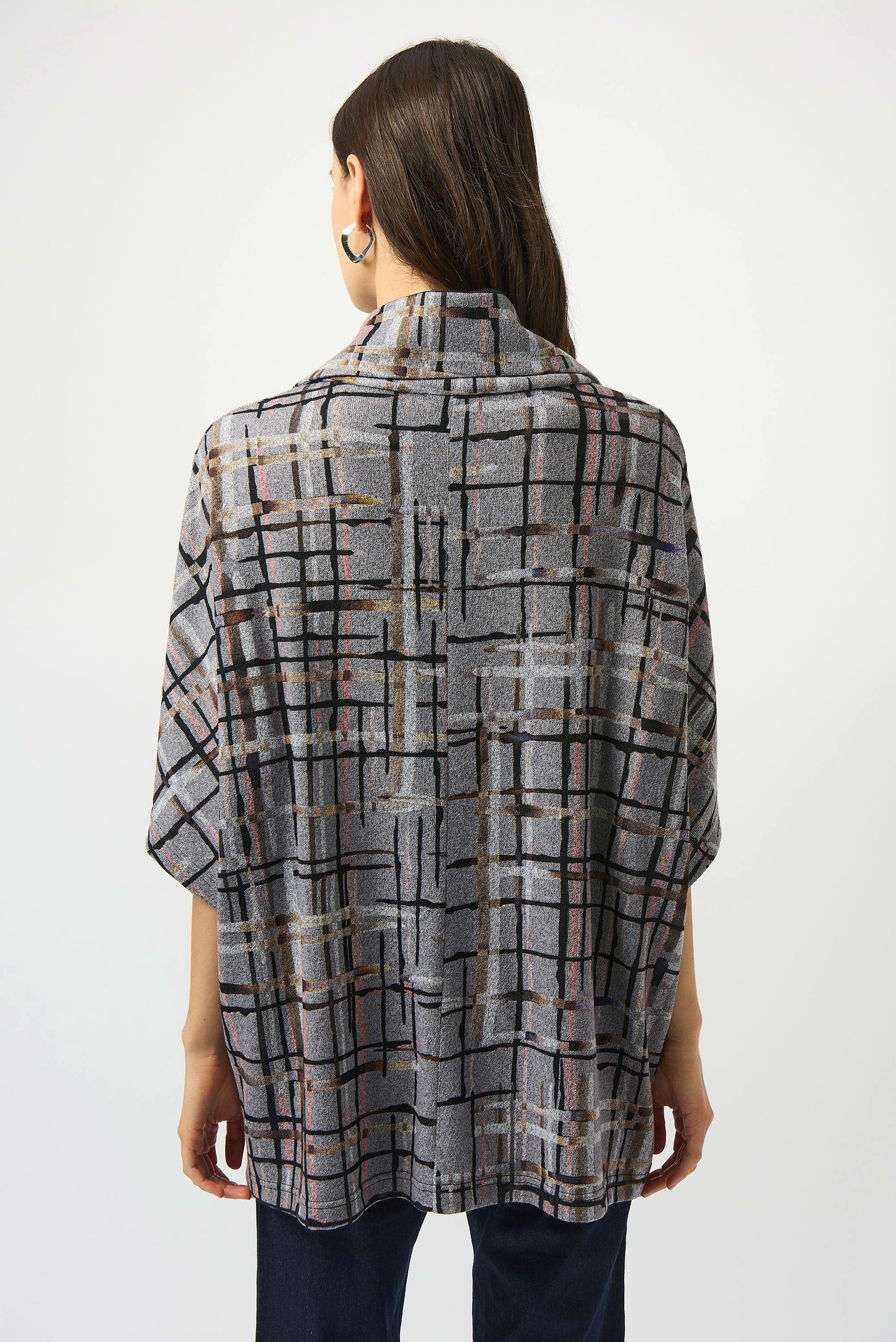 JOSEPH RIBKOFF SWEATER KNIT PLAID PRINT BOXY TOP