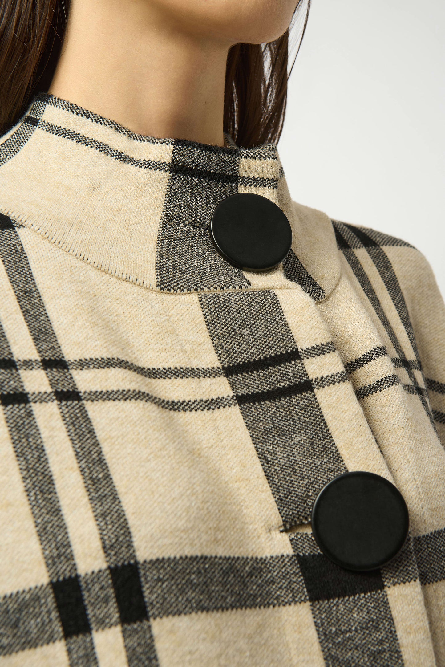 JOSEPH RIBKOFF JACQUARD SWEATER KNIT PLAID PONCHO