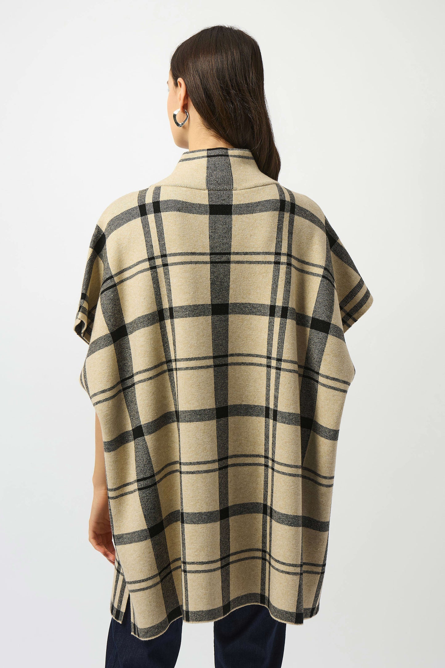JOSEPH RIBKOFF JACQUARD SWEATER KNIT PLAID PONCHO