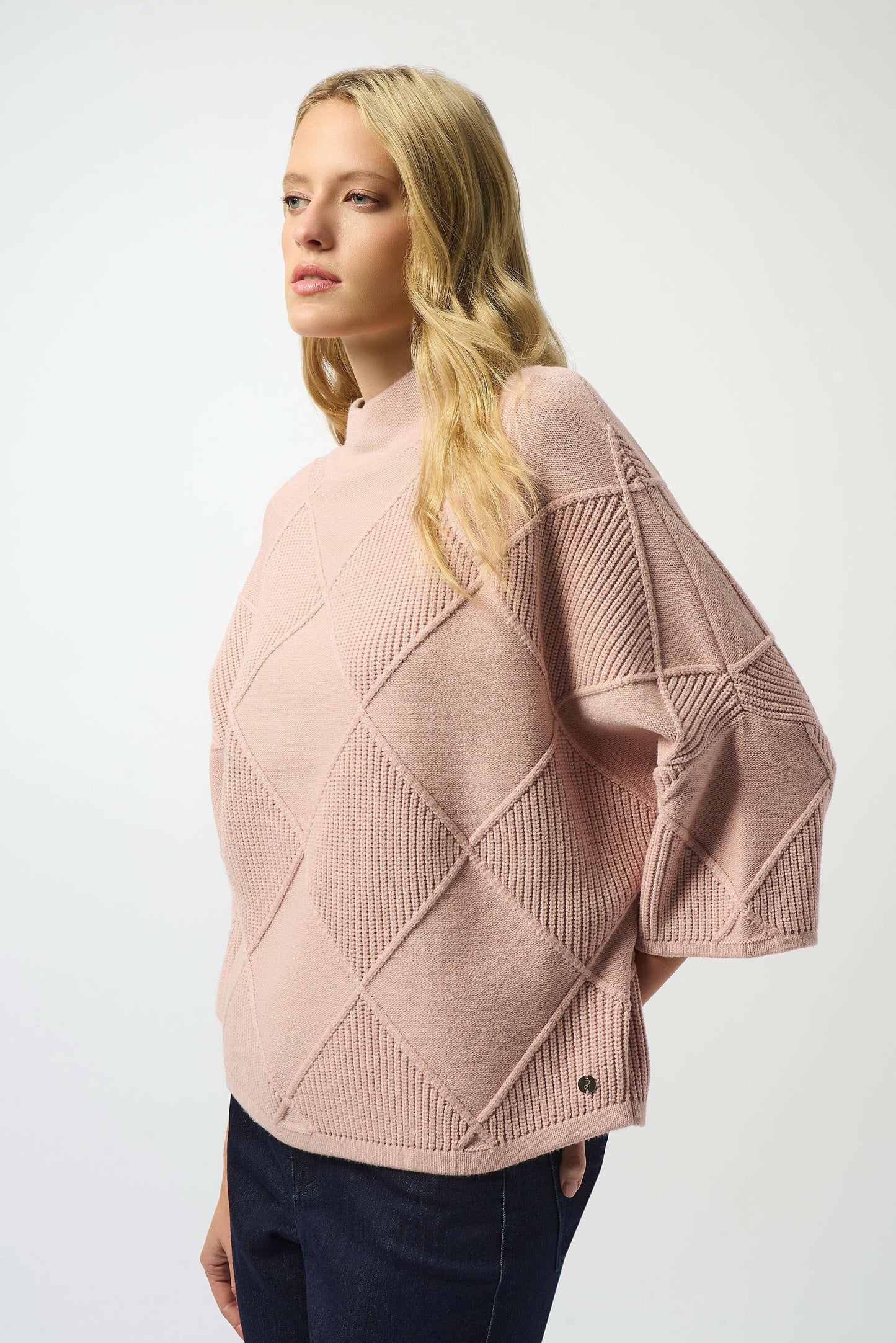 JOSEPH RIBKOFF TEXTURED SWEATER KNIT MOCK NECK PULLOVER