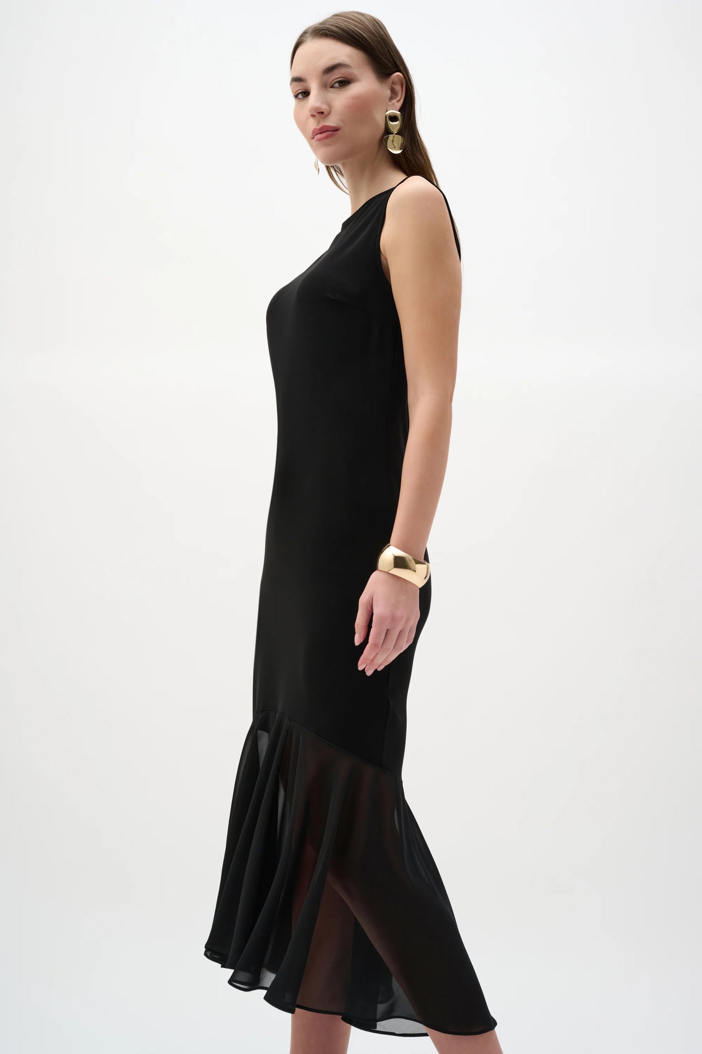 Joseph Ribkoff Silky Knit and Chiffon Flounce Dress