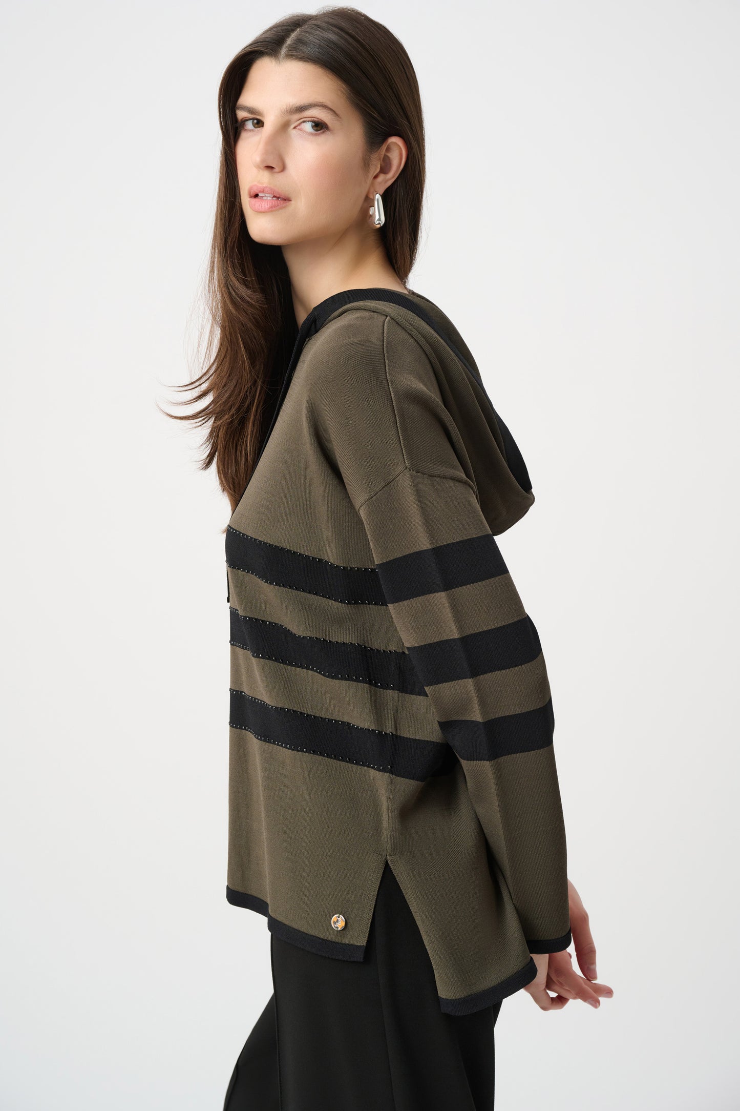 Joseph Ribkoff Sweater Knit Stripped Hooded Sweater