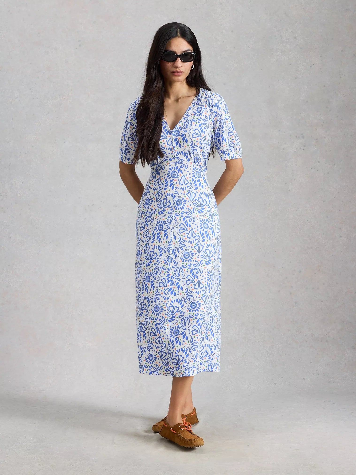 white stuff jersey dresses Megan Dress White/Mint