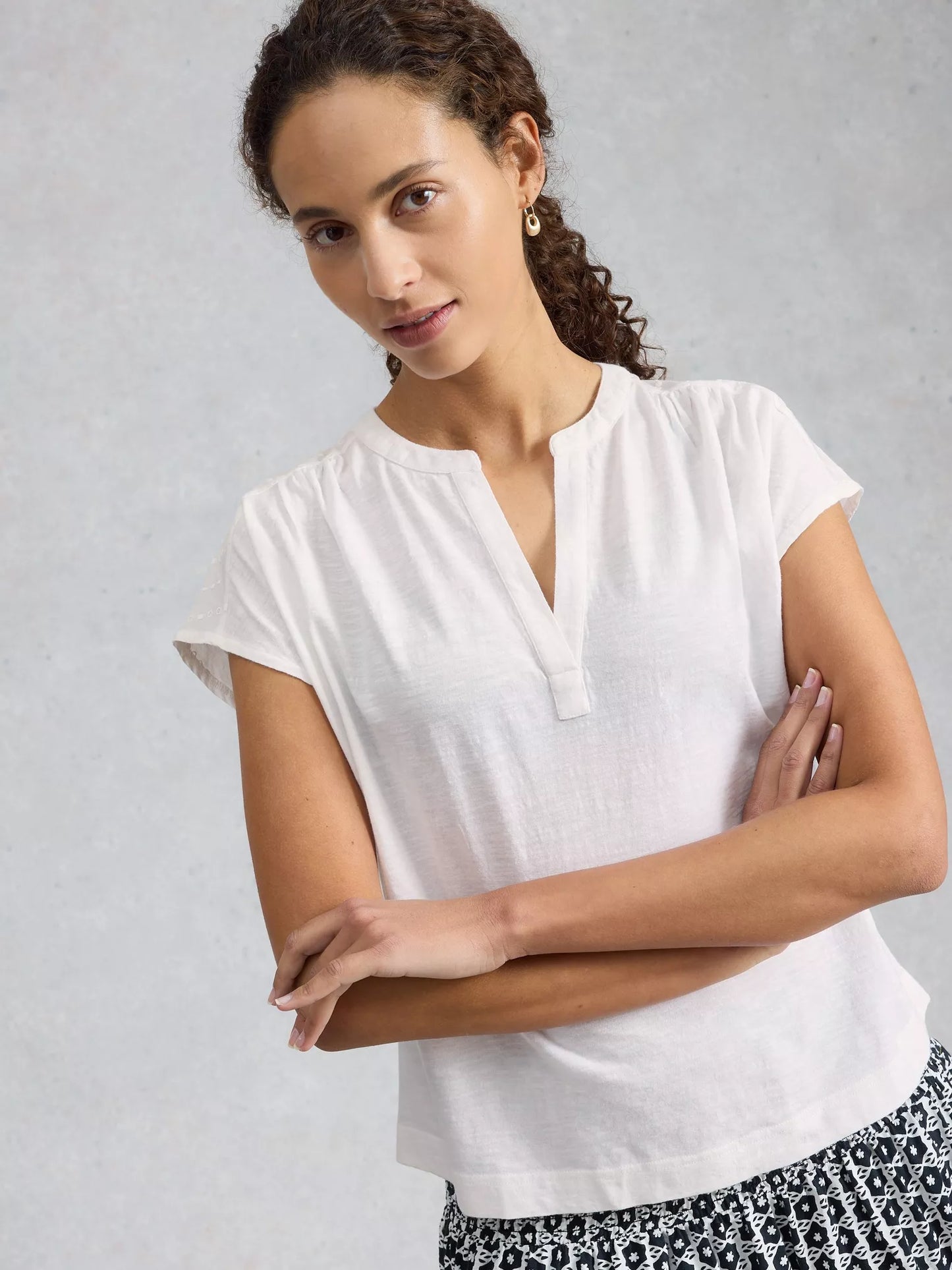 White Stuff Nola Notch Neck Broderie Tee
