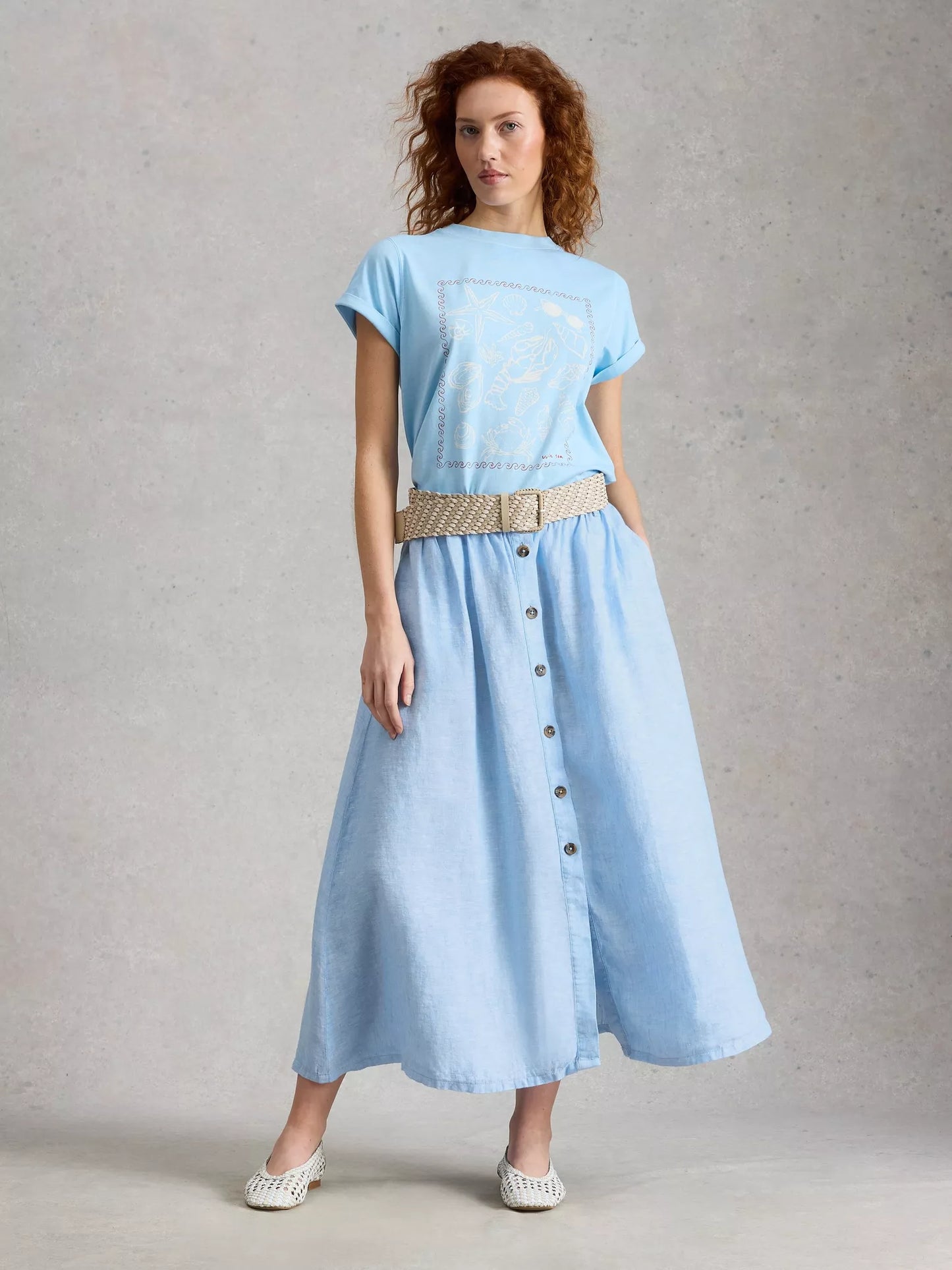 White Stuff Riley Linen Midi Skirt