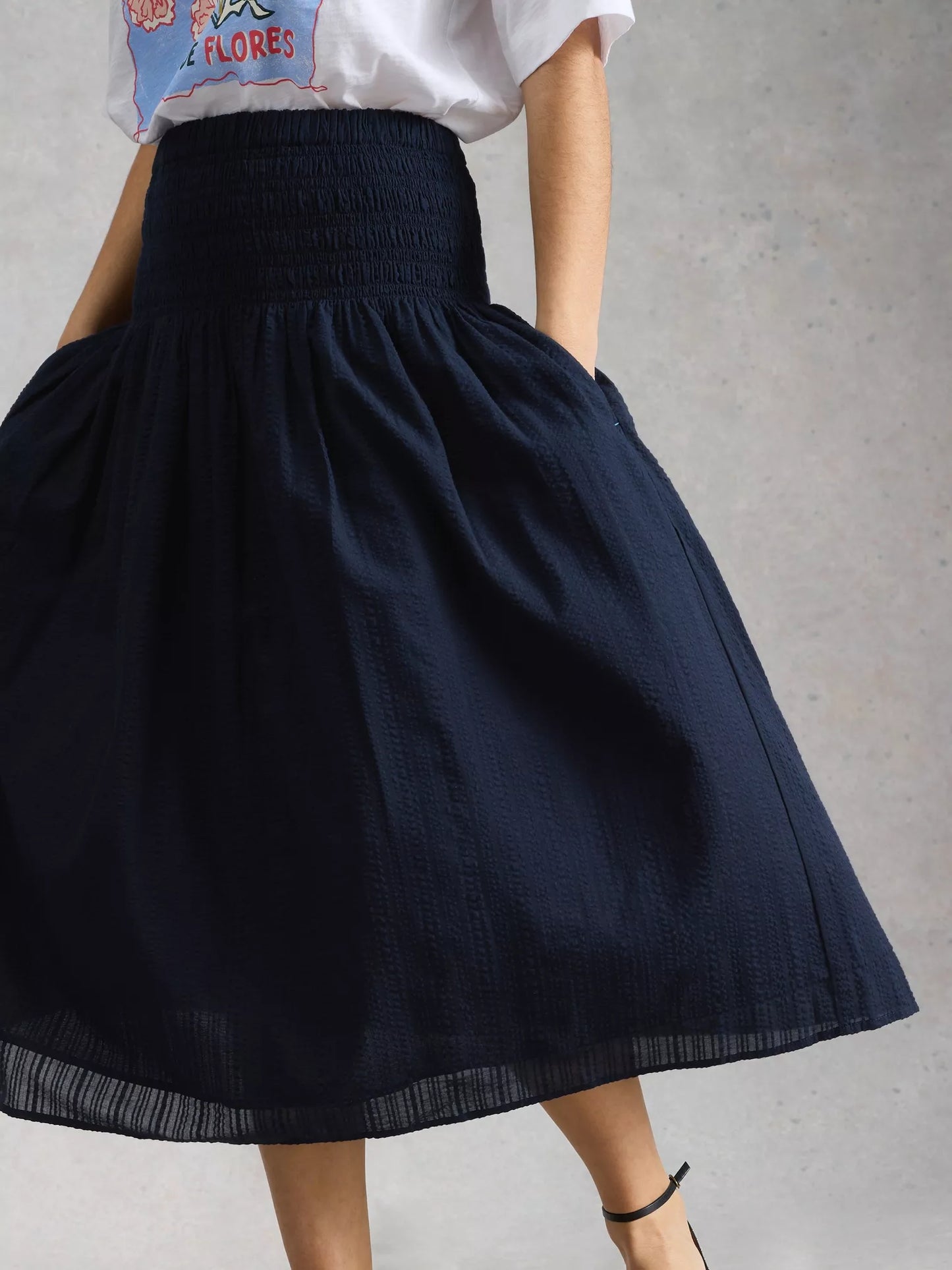 White Stuff Suri Shirred Midi Skirt