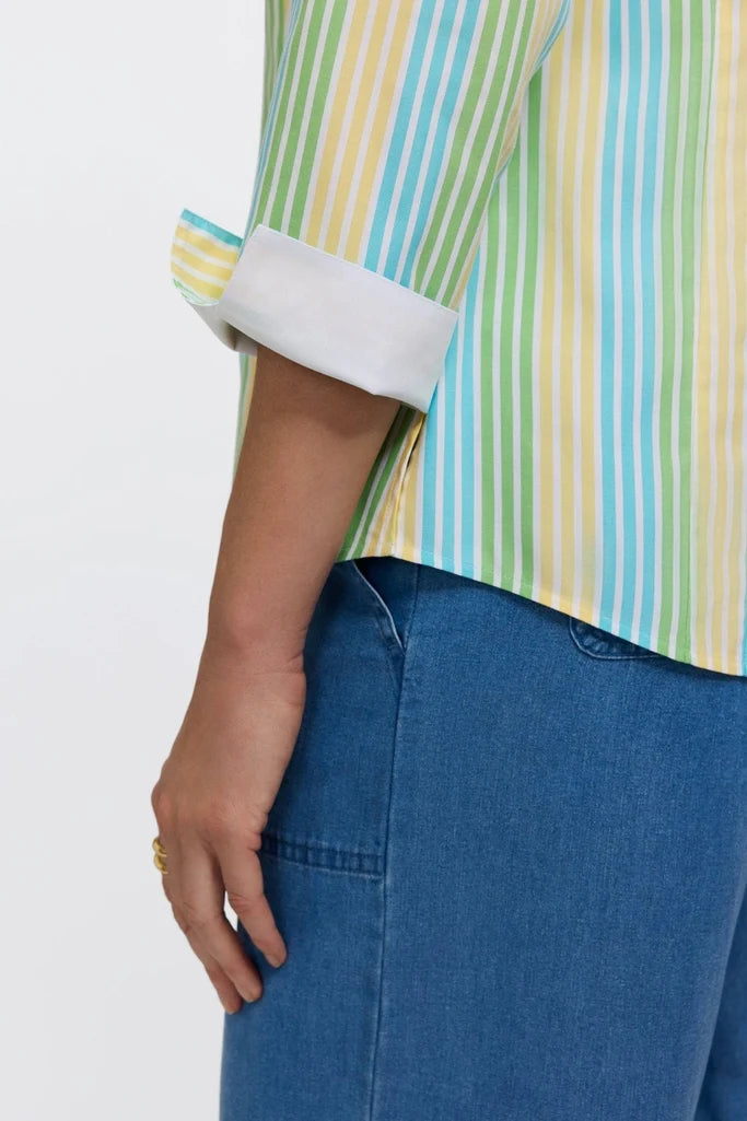 Foxcroft Taylor 3/4 Sleeve Ombre Stripe Shirt