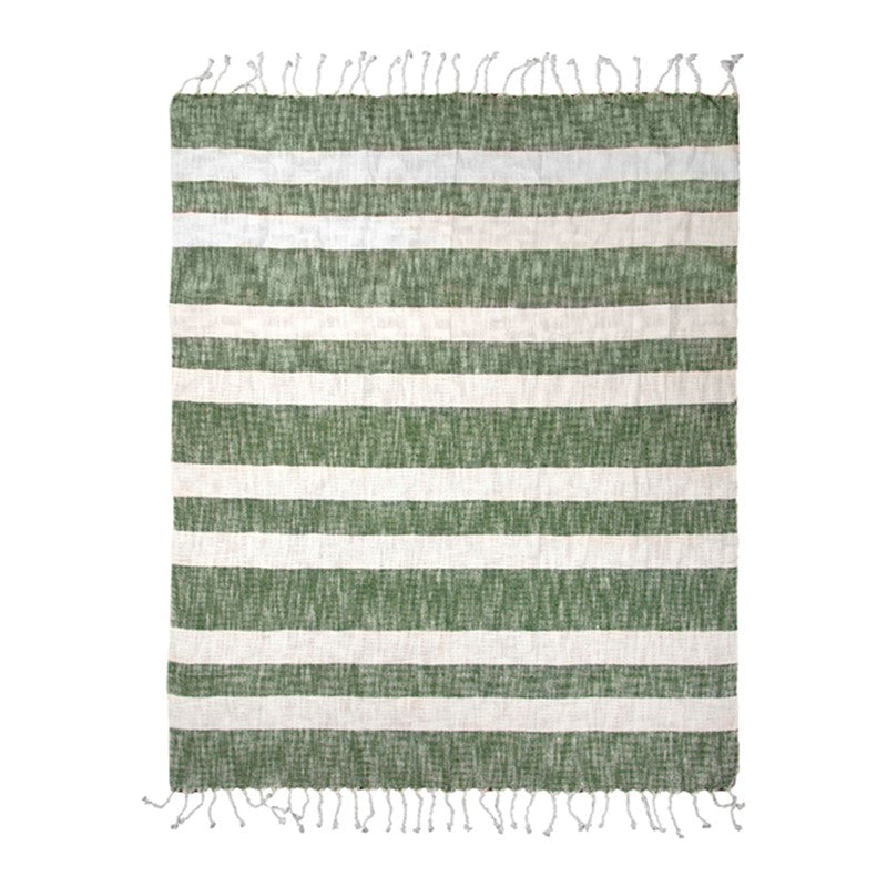 COTTON STRIPE GREEN THROW