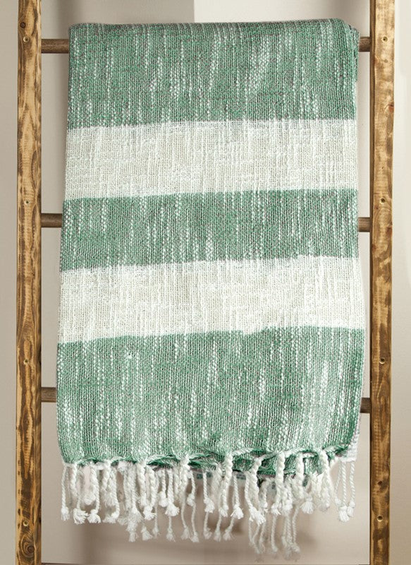 COTTON STRIPE GREEN THROW