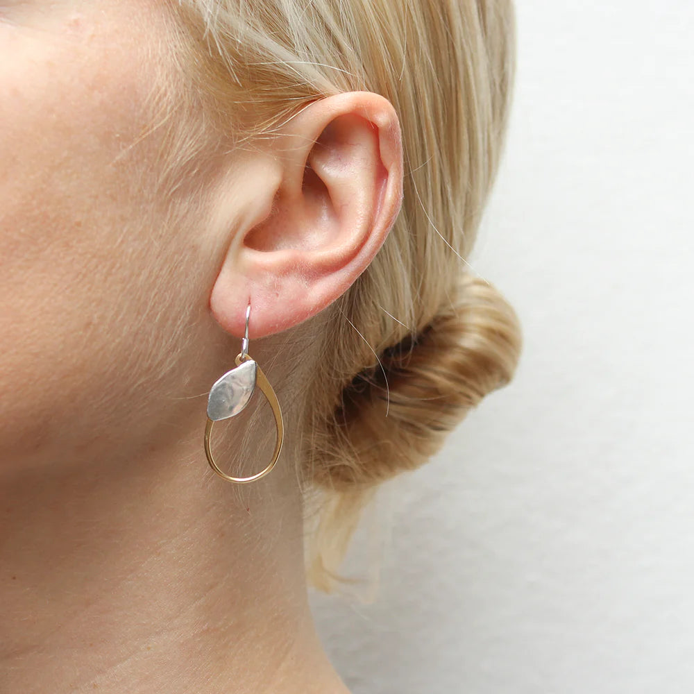 Marjorie Baer Leaf with Oval Ring Wire Earrings