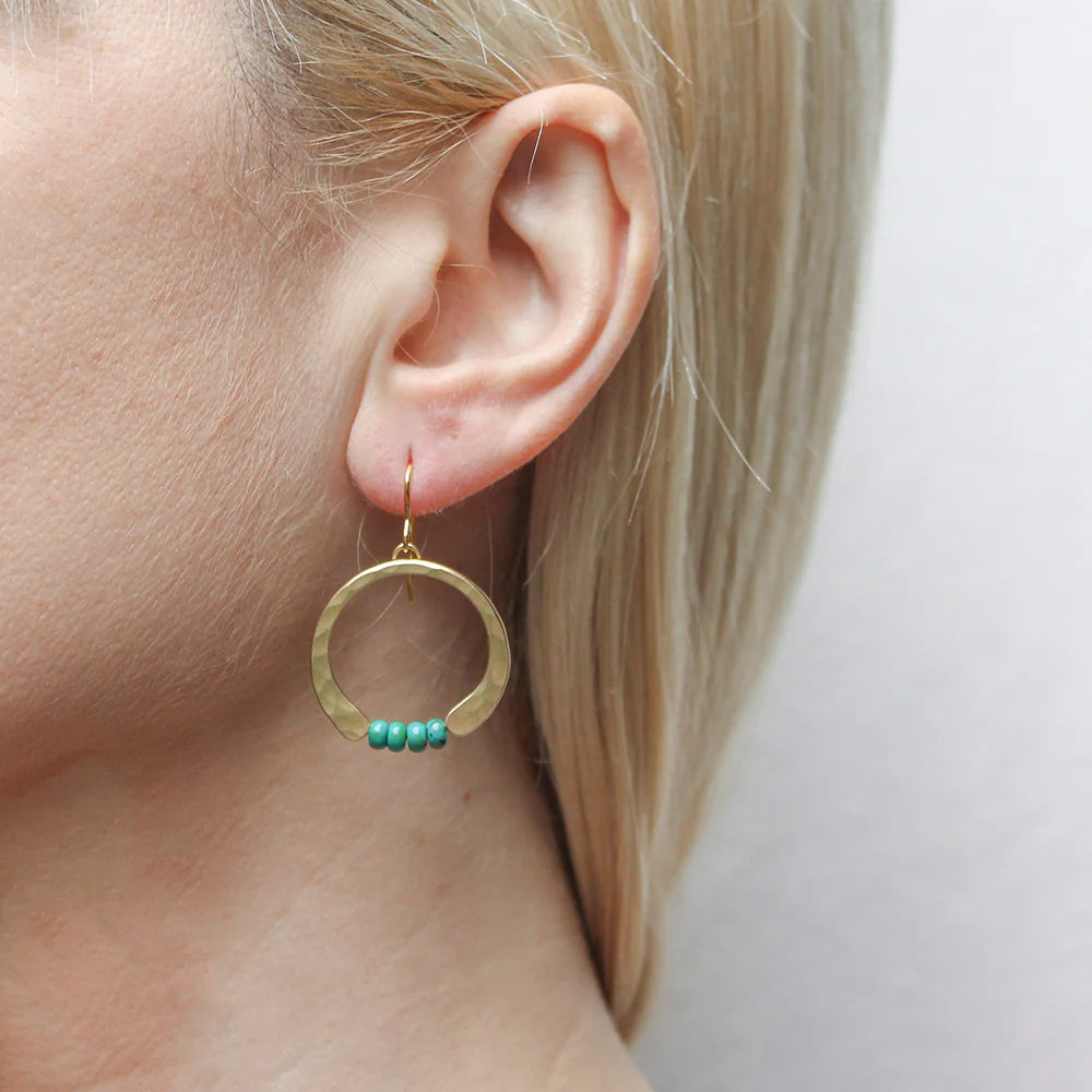 Marjorie Baer Crescent with Turquoise Beads Wire Earrings