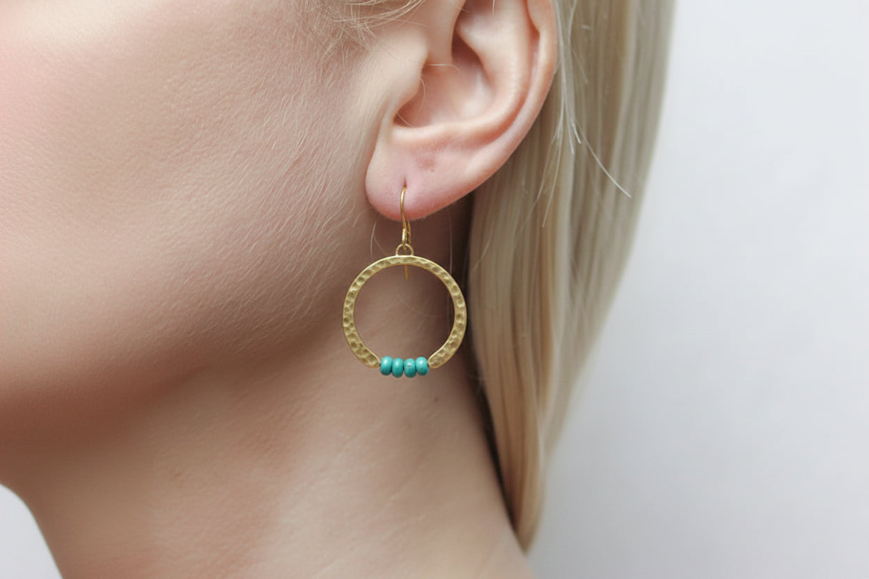 Marjorie Baer Crescent with Turquoise Beads Wire Earrings