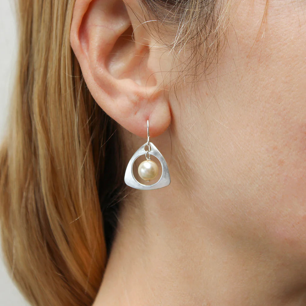 Marjorie Baer Small Pearl with Open Triangle Wire Earrings