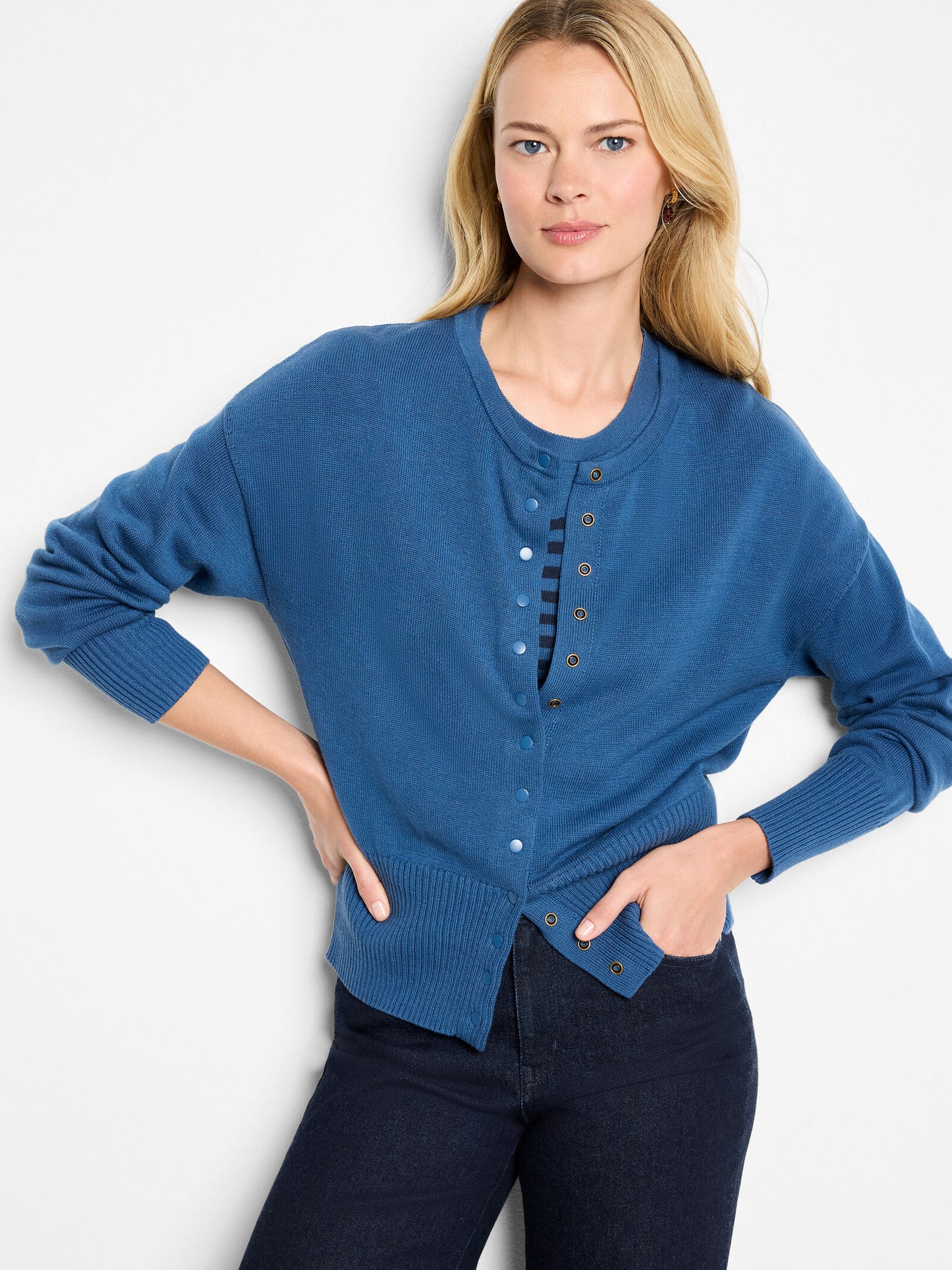 NIC+ZOE SNAP IT UP PURE COTTON CARDIGAN