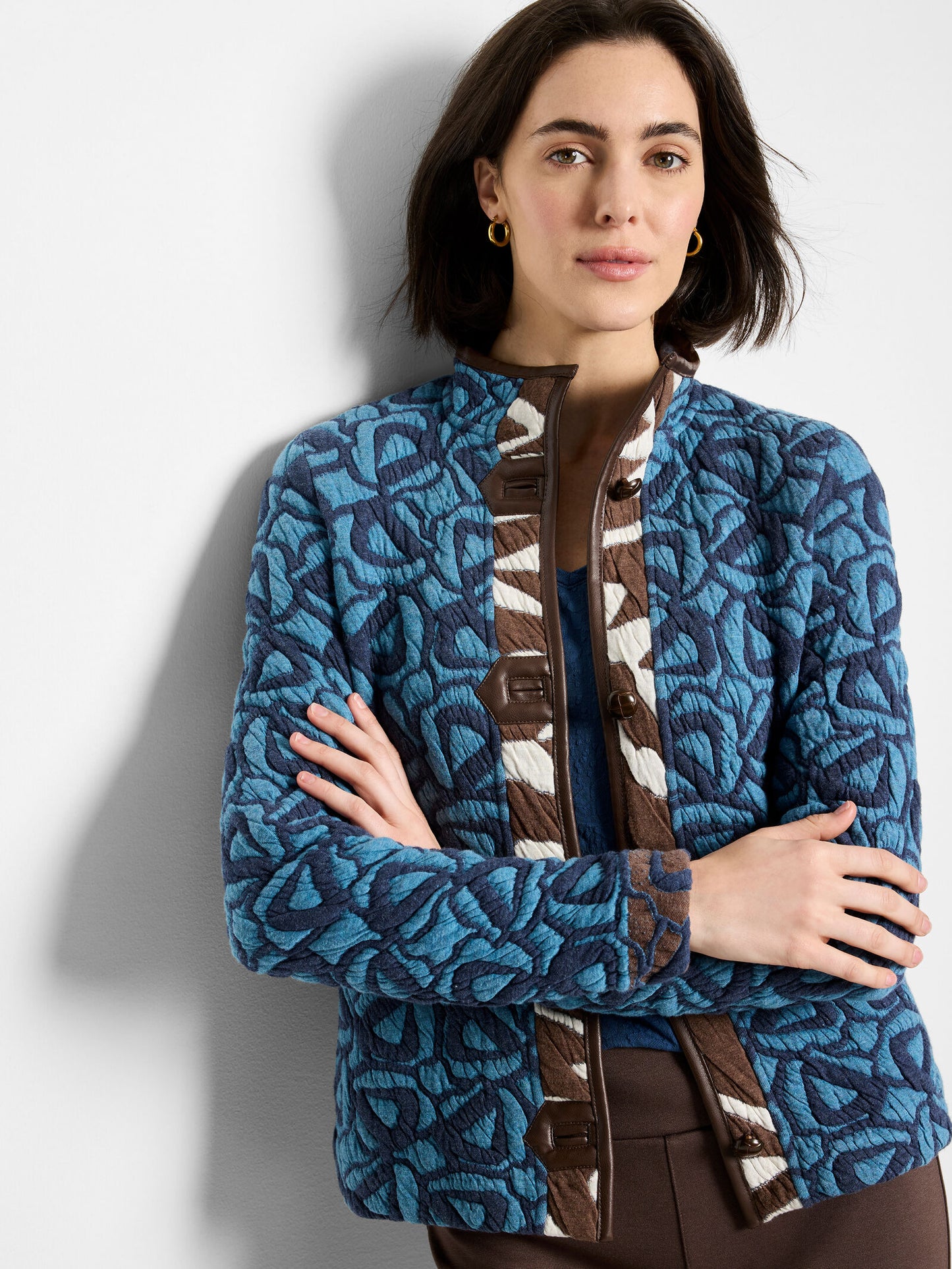 NIC + ZOE Quilted Faux Leather Trim Jacket