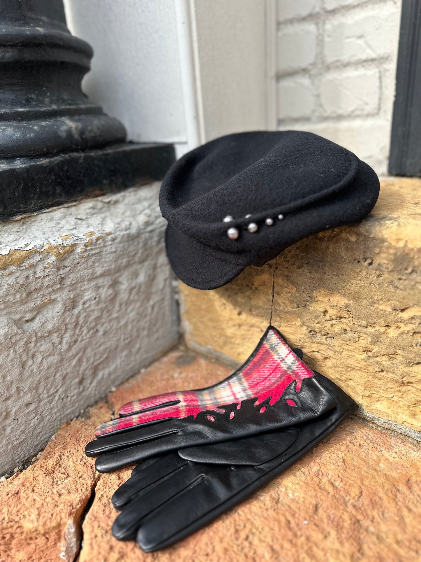 RYHAN CUT OUT LEATHER & PLAID GLOVES