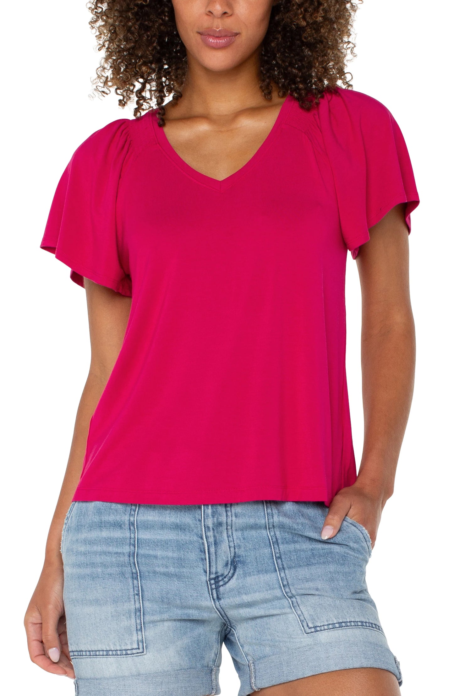 LIVERPOOL FLUTTER SLEEVE KNIT TOP