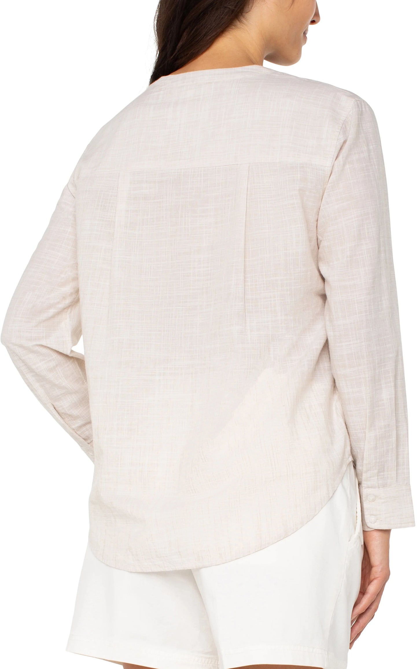 LIVERPOOL BUTTON FRONT WOVEN SHIRT WITH BANDED COLLAR