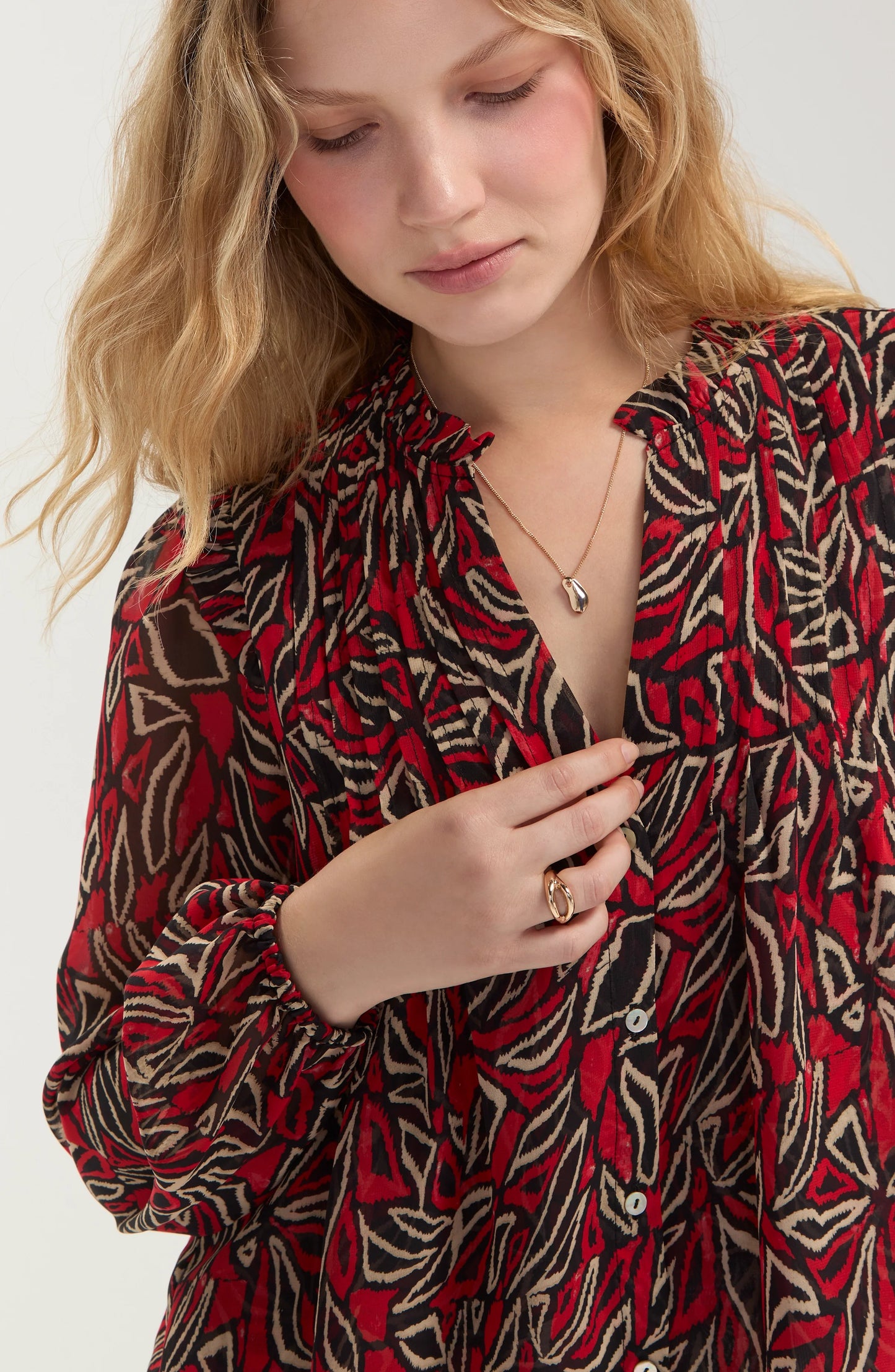 Liverpool Long Sleeve Woven Blouse with Pintucks