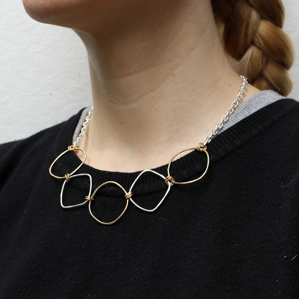 Marjorie Baer Linked and Hammered Square Rings Necklace