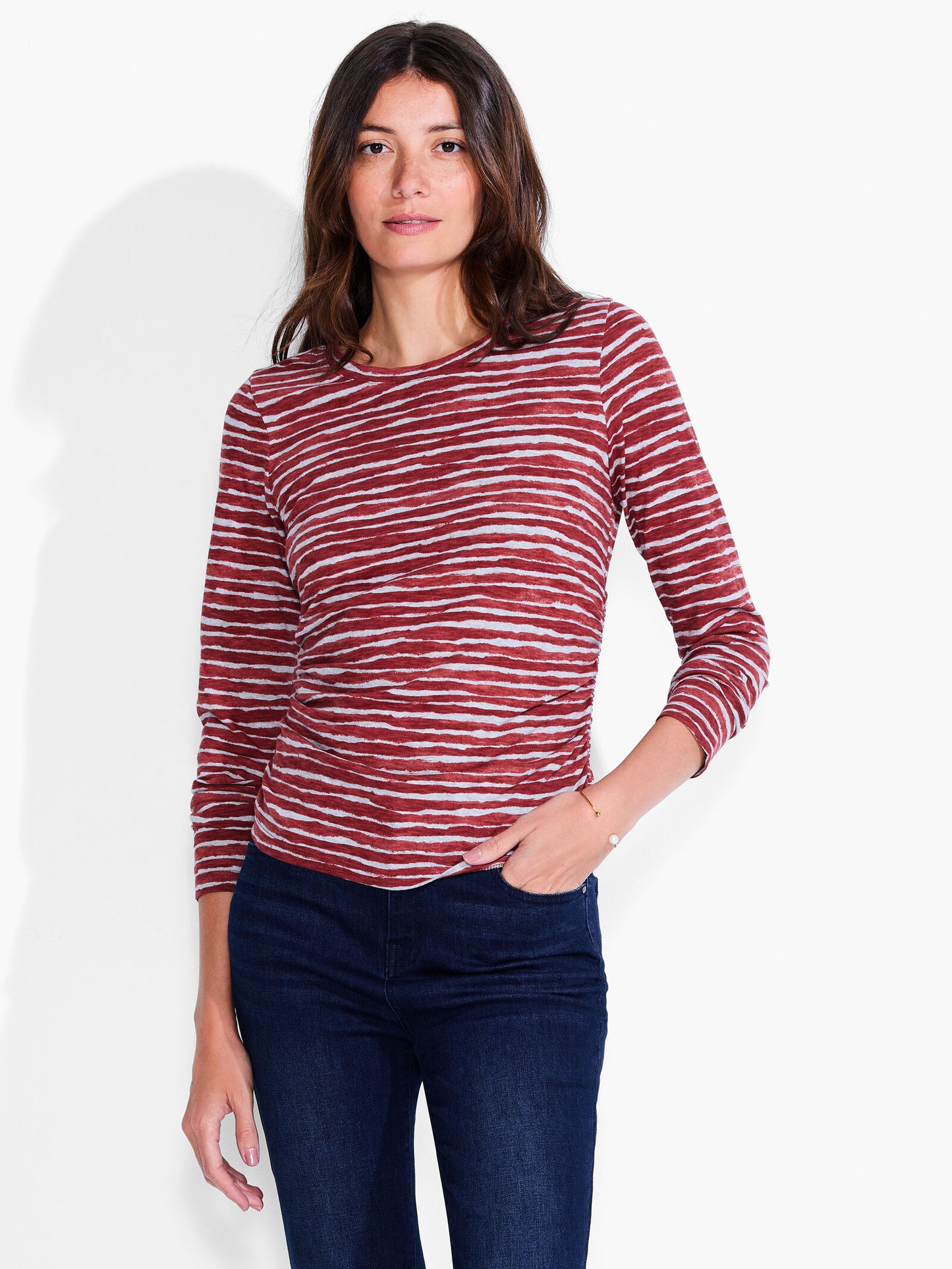 NZT ABSTRACT STRIPE LONG-SLEEVE SCOOP NECK TOP
