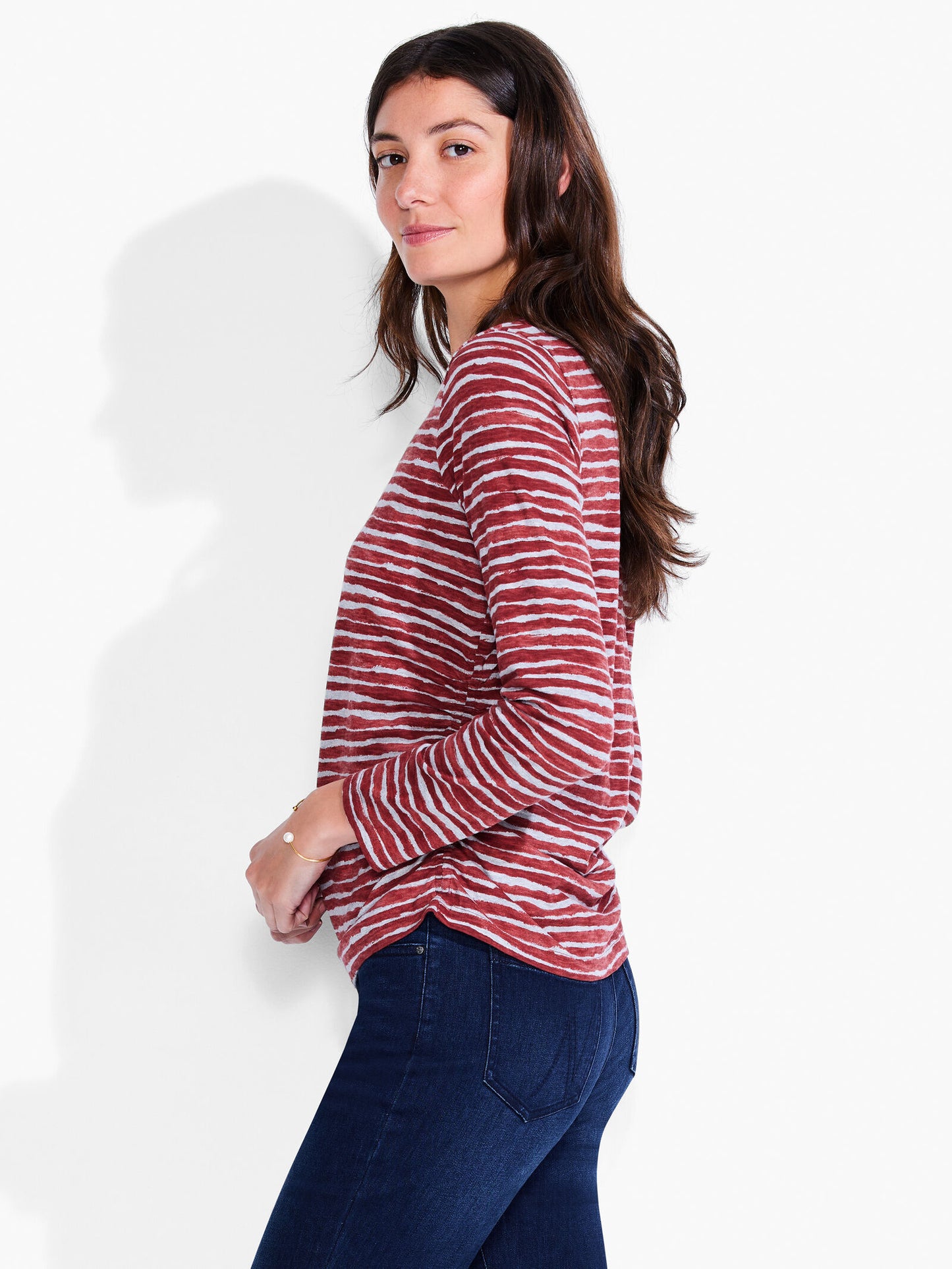 NZT ABSTRACT STRIPE LONG-SLEEVE SCOOP NECK TOP