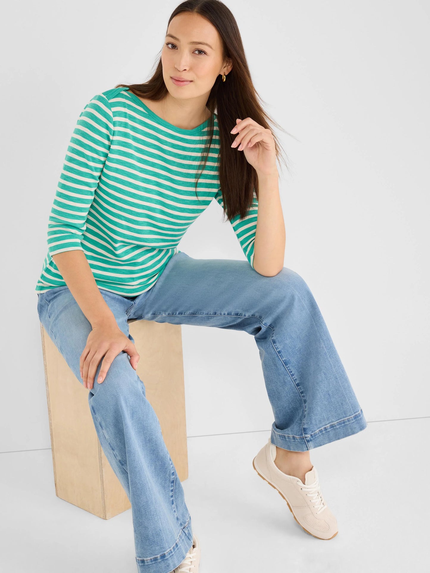 Nic+Zoe 3/4 Sleeve Stripe Envelope Boat Tee