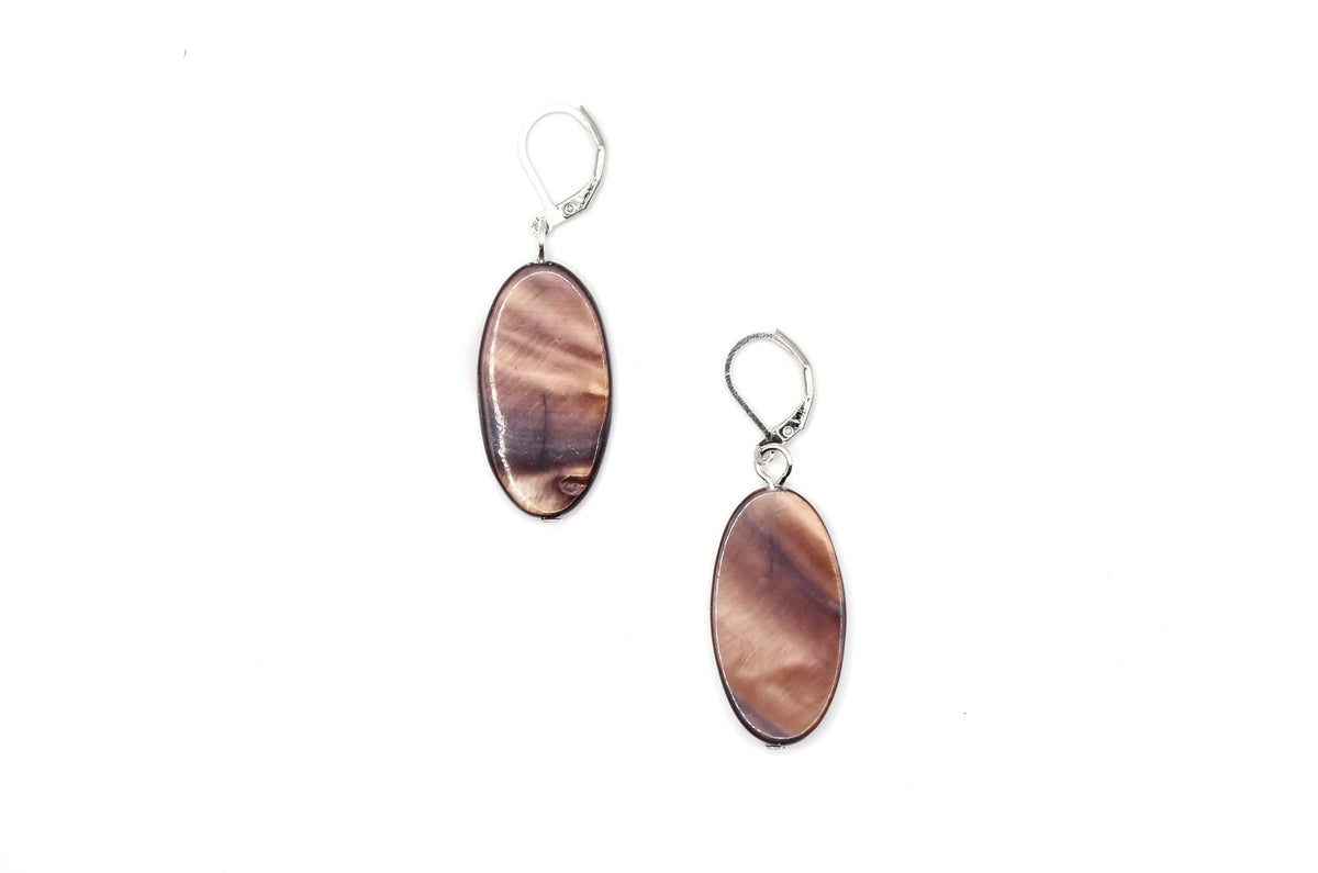 Sea Lily Oval Mother of Pearl Brown Earrings