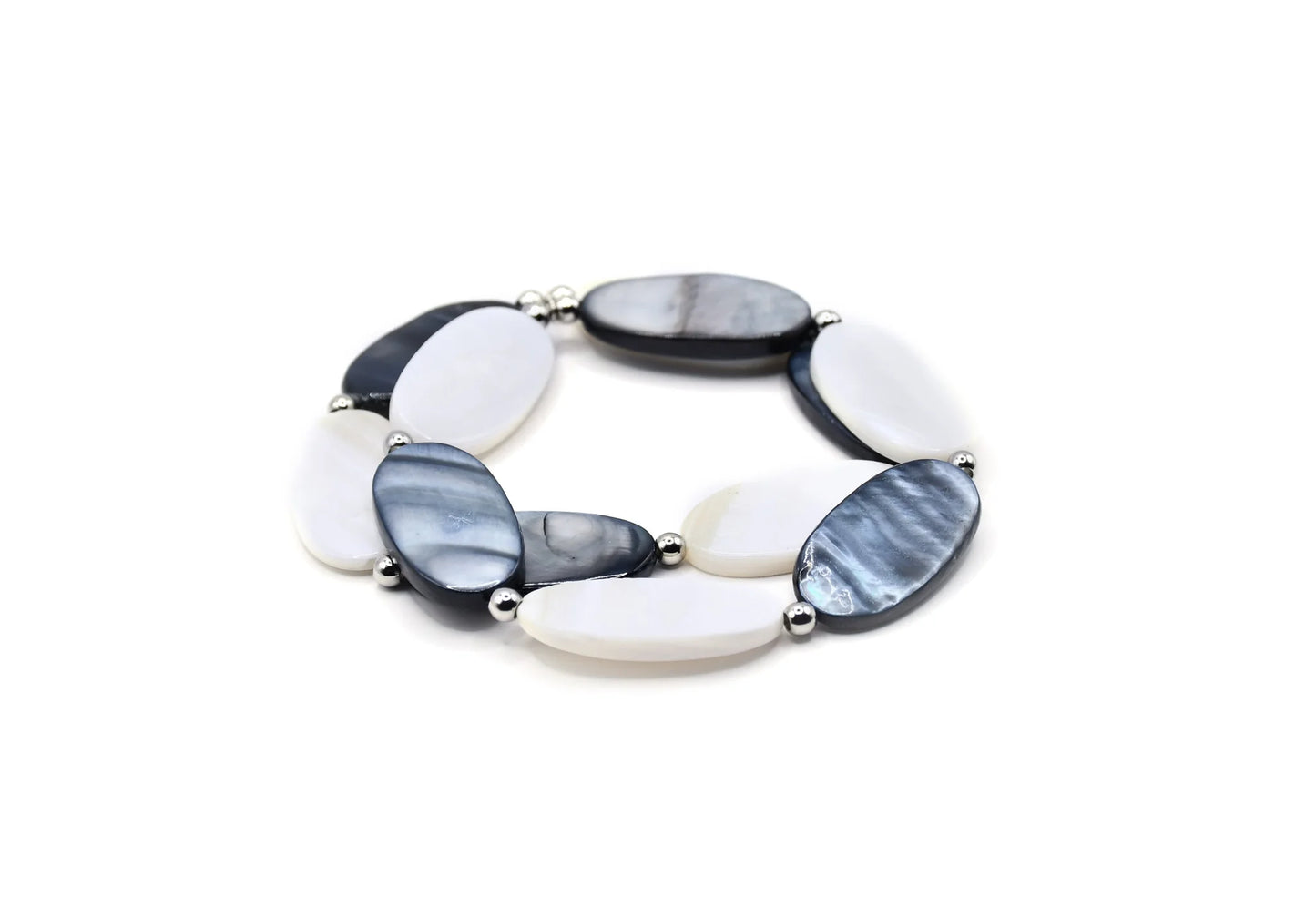 Sea Lily Oval Black-White Two Strand Mother-of-Pearl Bracelet