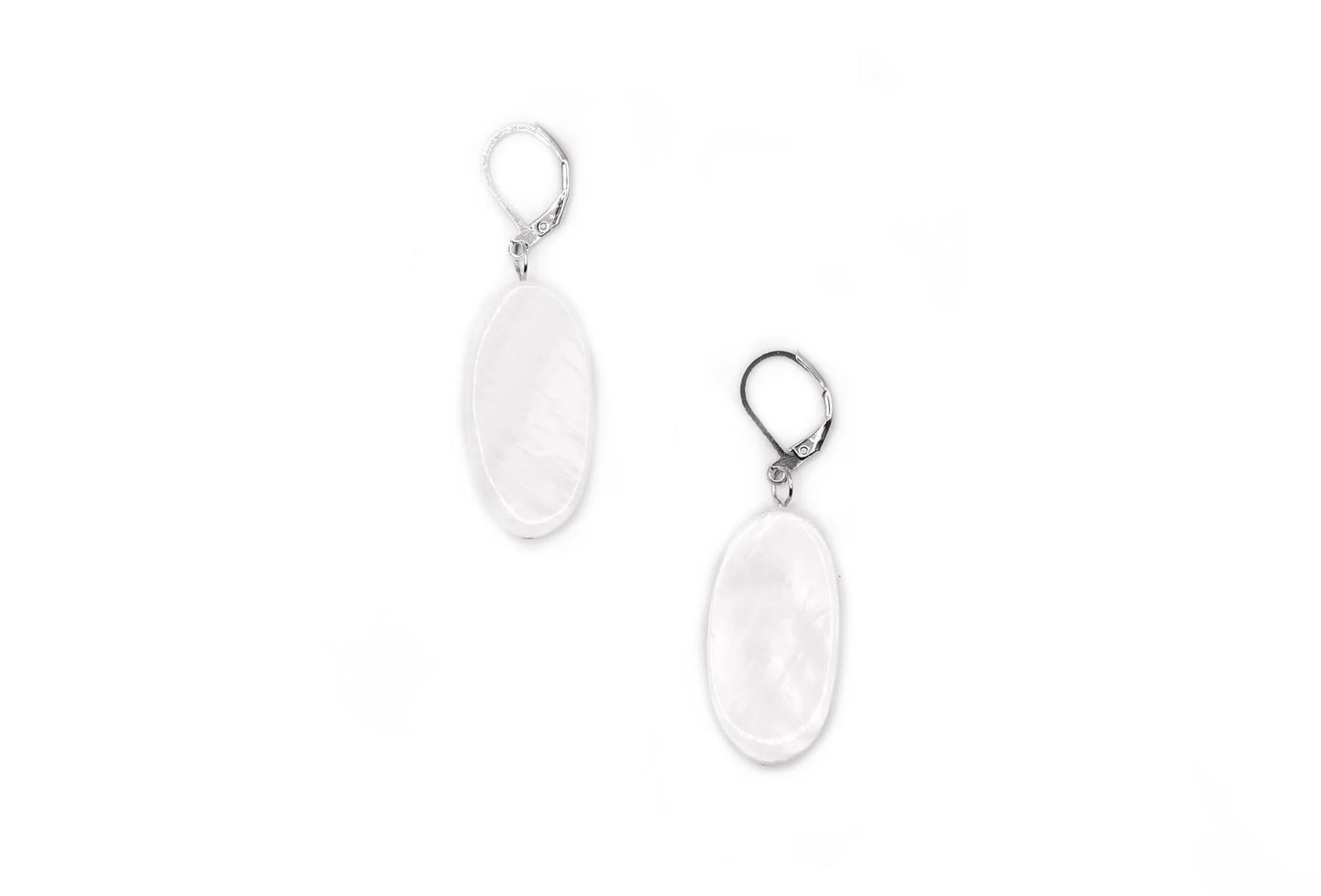 Sea Lily Oval Mother of Pearl White Earrings